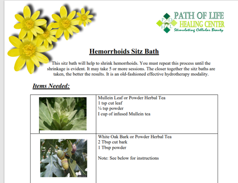 Chart Hemorrhoids Sitz Baths Path of Life Healing Center